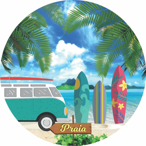 Painel Redondo 3D Praia Tecido Sublimado