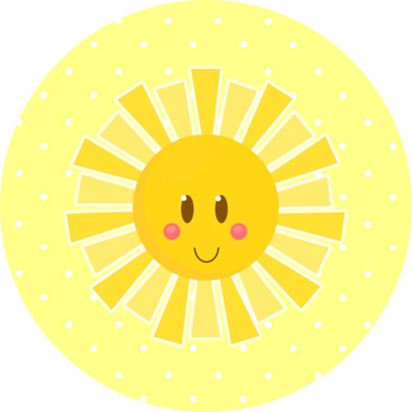 Painel Redondo 3D Sol Cute Amarelo Tecido Sublimado