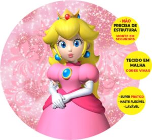 Painel Redondo 3D Princesa Peach Mario Abre Fácil Em Tecido