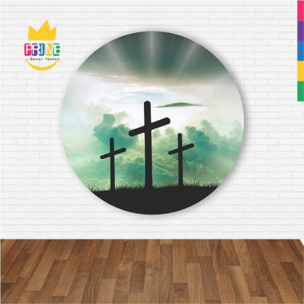Painel Redondo 3D Religioso Cruz Abre Fácil Tecido - Image 2