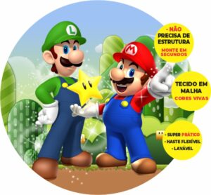 Painel Redondo 3D Super Mario Bros Abre Fácil Em Tecido