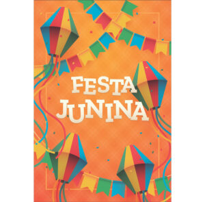 Painel de Festa Retangular 3D Festa Junina Laranja Casadinho 1,50m x 2,20m