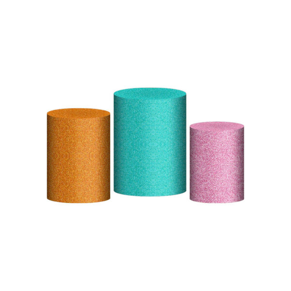 Trio Capa Cilindro Glitter 3d Em Tecido Com Elástico