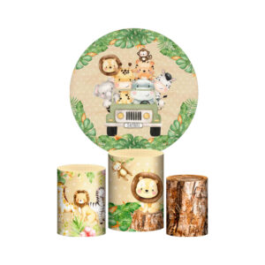 Trio Capa Cilindro + Painel Redondo 3D Safari 1,50m Veste Fácil