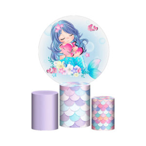 Trio Capa Cilindro + Painel Redondo 3D Sereia 1,50m Veste Fácil