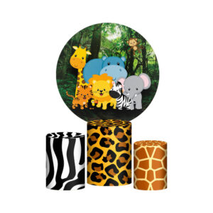 Trio Capa Cilindro + Painel Redondo 3D Safari 1,50m Veste Fácil