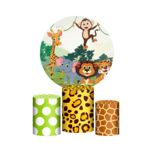 Trio Capa Cilindro + Painel Redondo 3D Safari 1,50m Veste Fácil