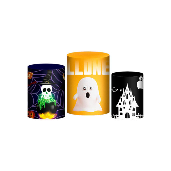 Trio Capa Cilindro Halloween 3d Em Tecido Com Elástico