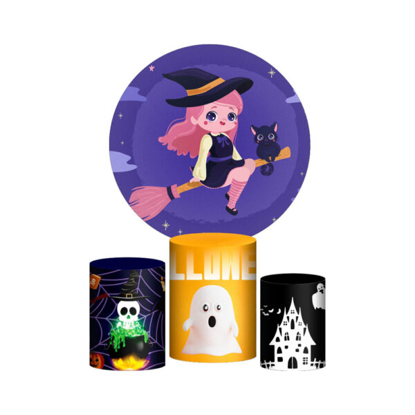 Trio Capa Cilindro + Painel Redondo 3D Halloween 1,50m Veste Fácil