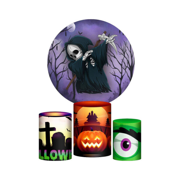 Trio Capa Cilindro + Painel Redondo 3D Halloween 1,50m Veste Fácil