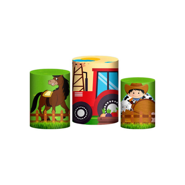 Trio Capa Cilindro Fazendinha 3d Em Tecido Com Elástico