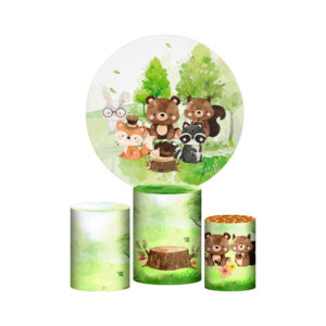 Trio Capa Cilindro + Painel Redondo 3D Bosque 1,50m Veste Fácil