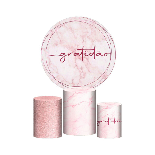 Trio Capa Cilindro + Painel Redondo 3D Gratidão 1,50m Veste Fácil