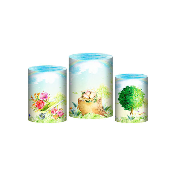 Trio Capa Cilindro Jardim Encantado 3d Em Tecido Com Elástico