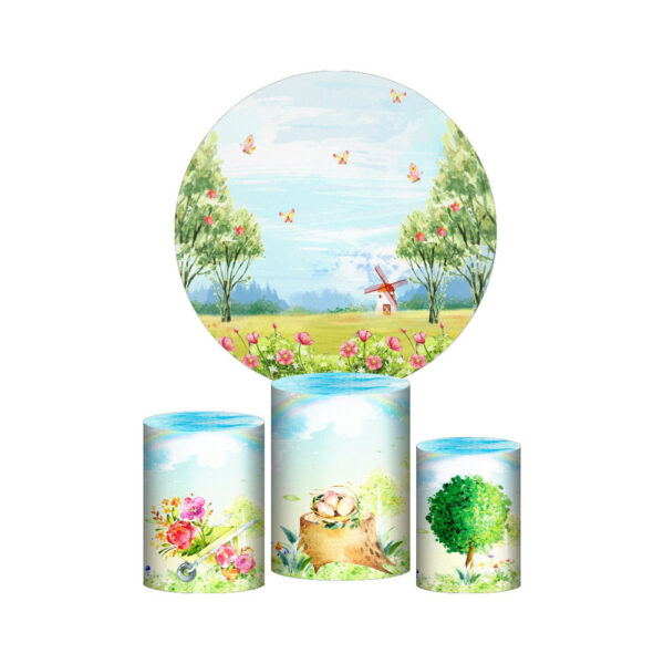 Trio Capa Cilindro + Painel Redondo 3D Gratidão 1,50m Veste Fácil