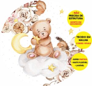 Painel Redondo 3D Ursinho Cute Abre Fácil Em Tecido