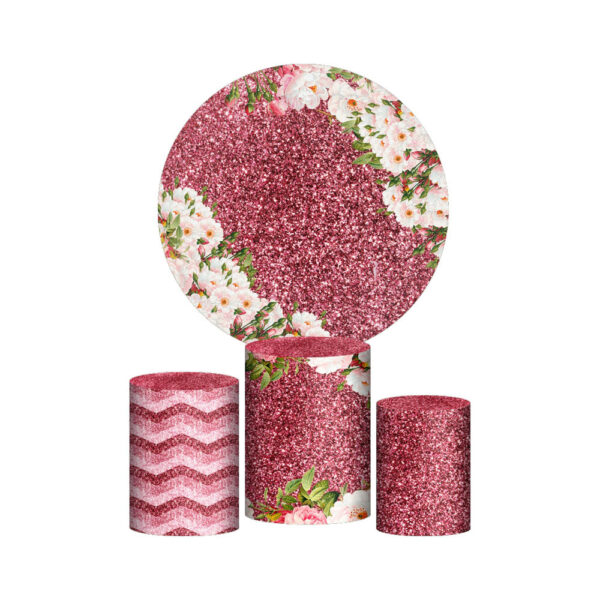 Trio Capa Cilindro + Painel Redondo 3D Floral 1,50m Veste Fácil