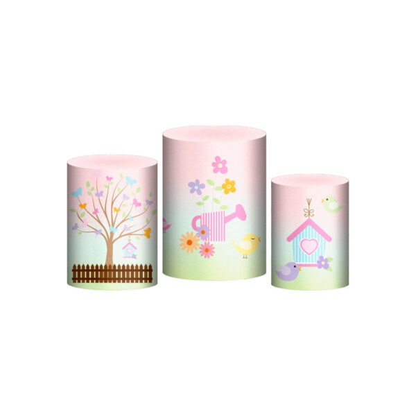 Trio Capa Cilindro Jardim Candy 3d Em Tecido Com Elástico