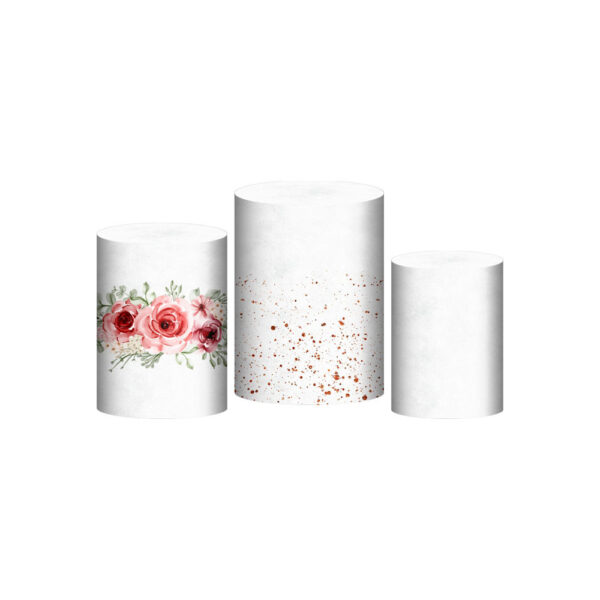 Trio Capa Cilindro Floral Rosa 3d Em Tecido Com Elástico