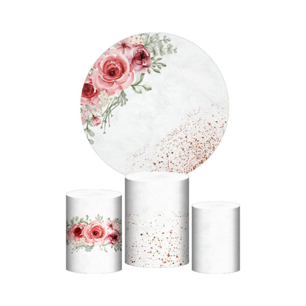 Trio Capa Cilindro + Painel Redondo 3D Floral Rosa 1,50m Veste Fácil