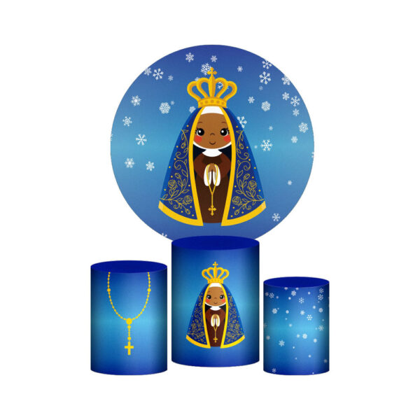 Trio Capa Cilindro + Painel Redondo 3D Nossa Senhora Cute 1,50m Veste Fácil