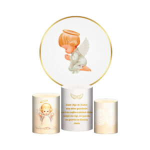Trio Capa Cilindro + Painel Redondo 3D Batizado 1,50m Veste Fácil