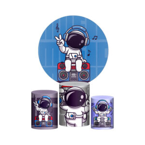 Trio Capa Cilindro + Painel Redondo 3D Astronauta 1,50m Veste Fácil