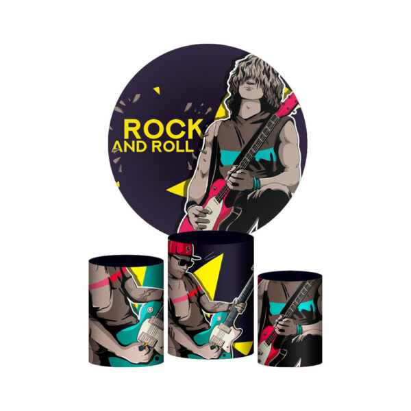 Trio Capa Cilindro + Painel Redondo 3D Rock Roll 1,50m Veste Fácil