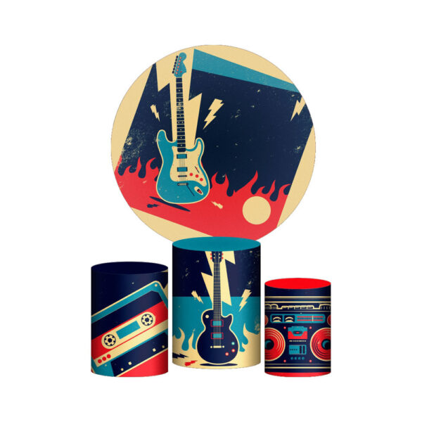 Trio Capa Cilindro + Painel Redondo 3D Rock Roll 1,50m Veste Fácil