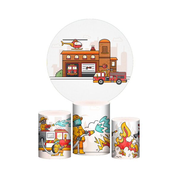Trio Capa Cilindro + Painel Redondo 3D Bombeiro 1,50m Veste Fácil