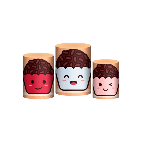 Trio Capa Cilindro Doces 3D Em Tecido Com Elástico