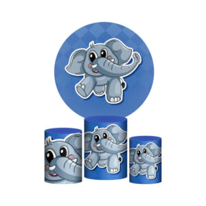 Trio Capa Cilindro + Painel Redondo 3D Elefantinho 1,50m Veste Fácil
