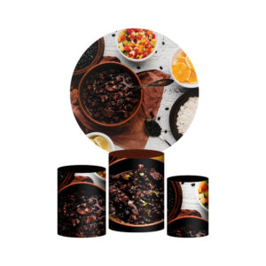 Trio Capa Cilindro + Painel Redondo 3D Feijoada 1,50m Veste Fácil