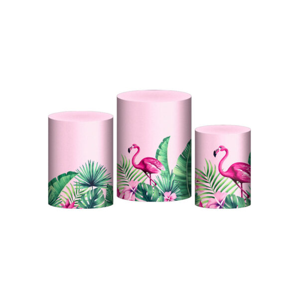 Trio Capa Cilindro Flamingo 3D Em Tecido Com Elástico