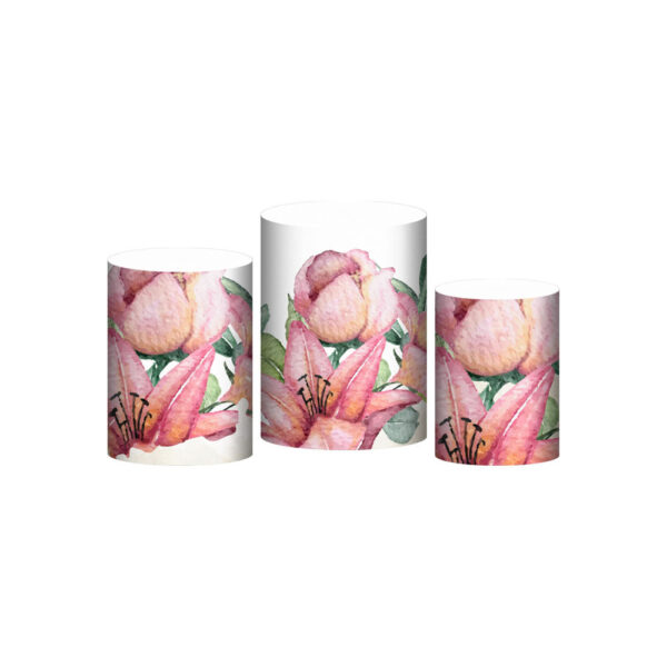 Trio Capa Cilindro Floral 3D Em Tecido Com Elástico