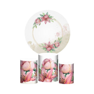 Trio Capa Cilindro + Painel Redondo 3D Floral 1,50m Veste Fácil