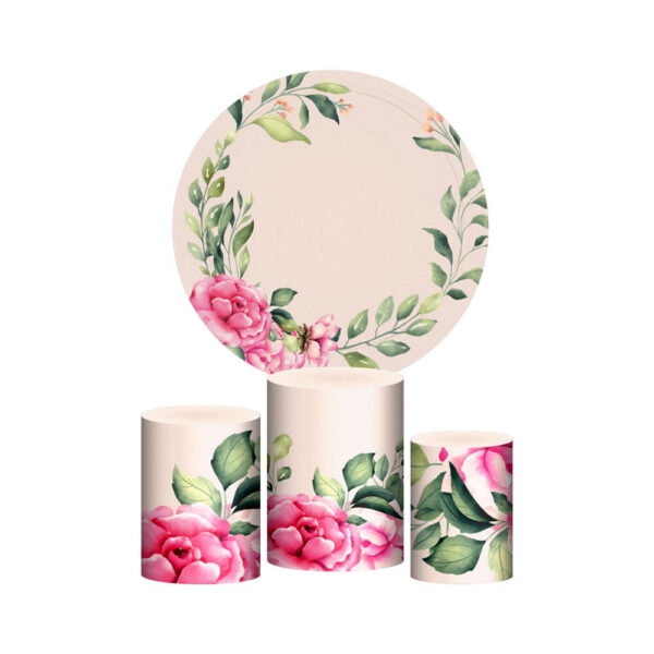 Trio Capa Cilindro + Painel Redondo 3D Floral 1,50m Veste Fácil