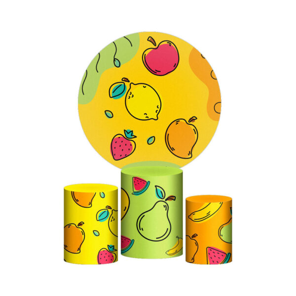 Trio Capa Cilindro + Painel Redondo 3D Frutas 1,50m Veste Fácil