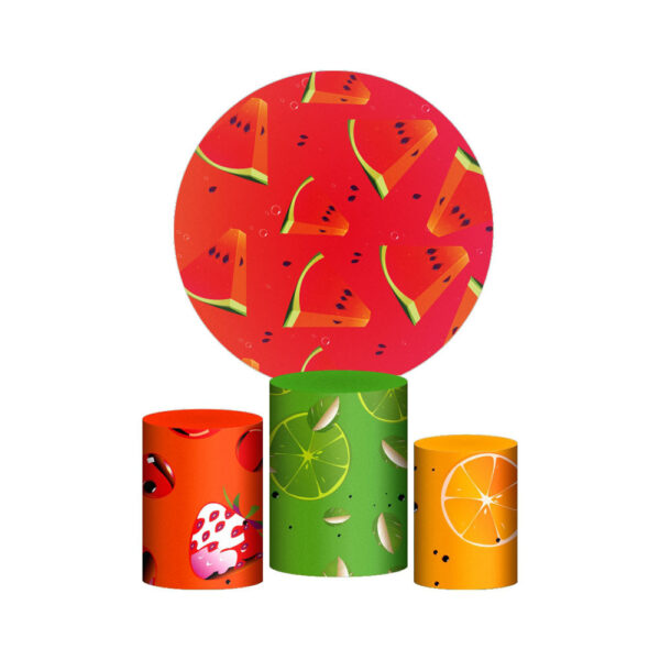 Trio Capa Cilindro + Painel Redondo 3D Frutas 1,50m Veste Fácil