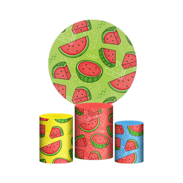 Trio Capa Cilindro + Painel Redondo 3D Frutas 1,50m Veste Fácil