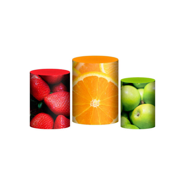 Trio Capa Cilindro Frutas 3D Em Tecido Com Elástico
