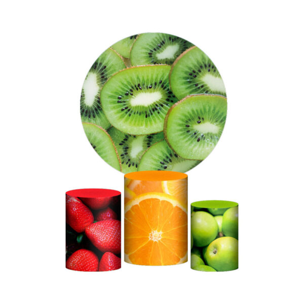 Trio Capa Cilindro + Painel Redondo 3D Frutas 1,50m Veste Fácil