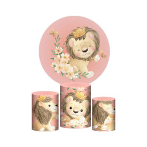 Trio Capa Cilindro + Painel Redondo 3D Leãozinho Cute 1,50m Veste Fácil