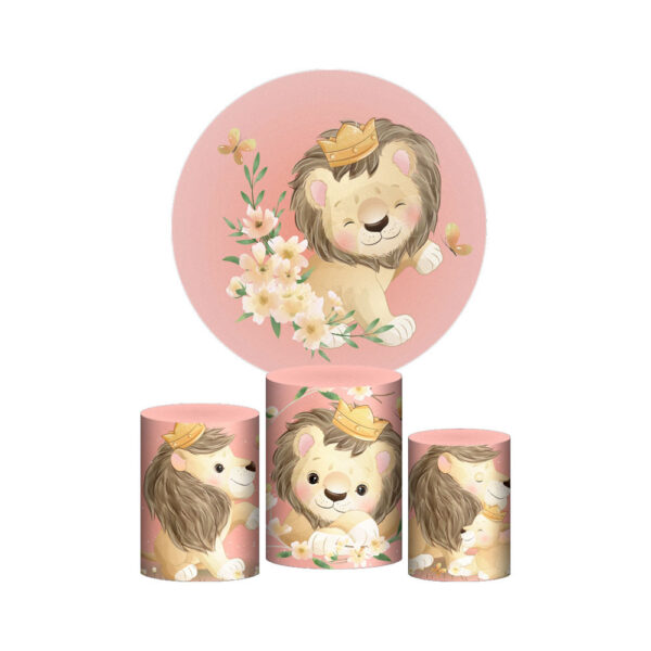 Trio Capa Cilindro + Painel Redondo 3D Leãozinho Cute 1,50m Veste Fácil