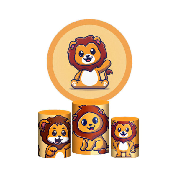 Trio Capa Cilindro + Painel Redondo 3D Leãozinho Cute 1,50m Veste Fácil