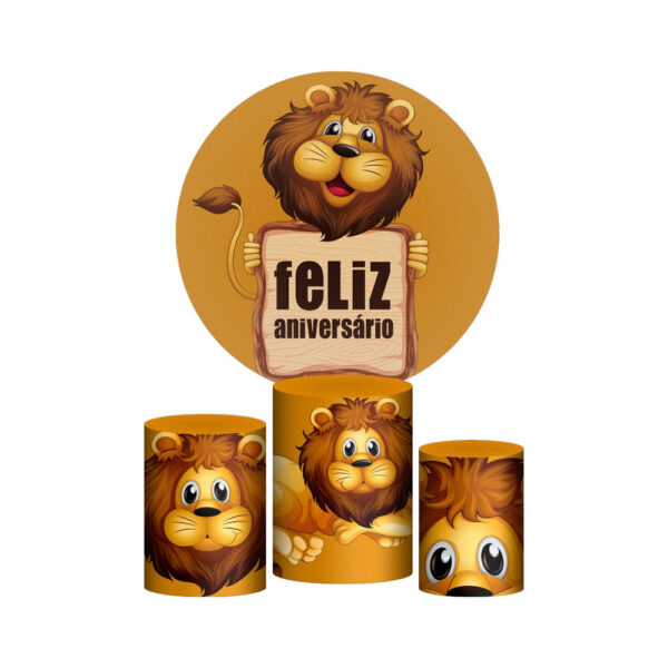 Trio Capa Cilindro + Painel Redondo 3D Leãozinho Cute 1,50m Veste Fácil