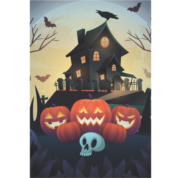 Painel de Festa Retangular 3D Halloween Casadinho 1,50m x 2,20m