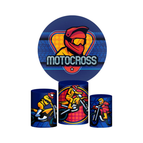 Trio Capa Cilindro + Painel Redondo 3D Motocross 1,50m Veste Fácil
