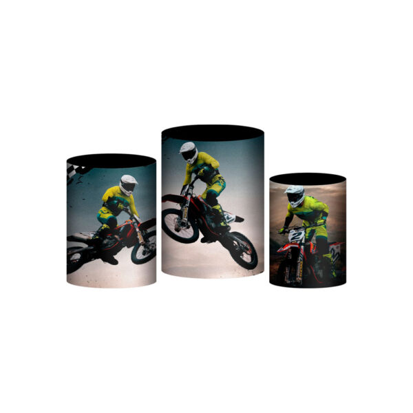 Trio Capa Cilindro Motocross 3D Em Tecido Com Elástico