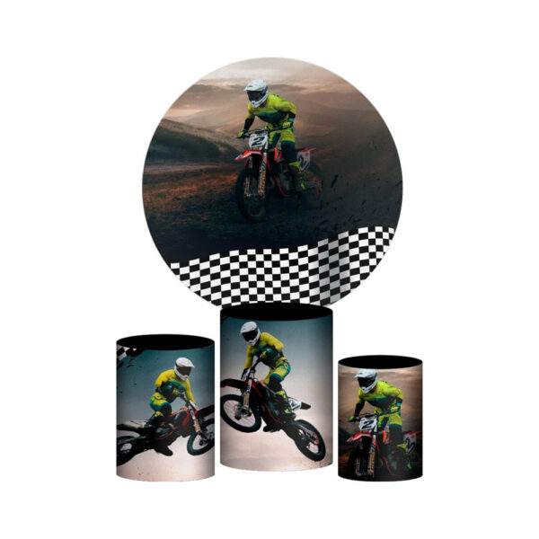Trio Capa Cilindro + Painel Redondo 3D Motocross 1,50m Veste Fácil